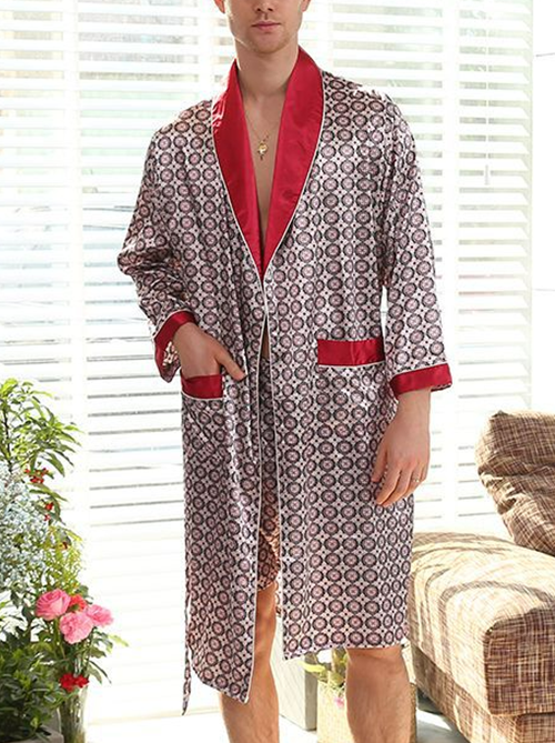 Mofybuy Men's Breathable Home Silk Pajamas Two Piece Set